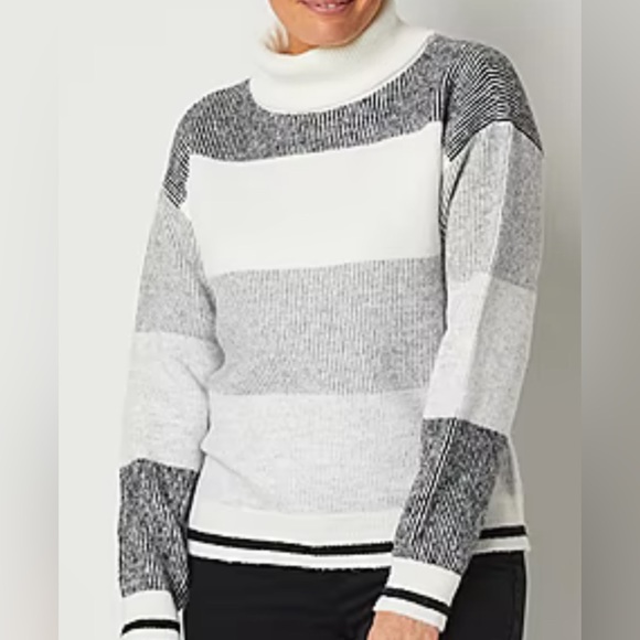 Liz Claiborne Sweaters - Liz Claiborne Womens Turtleneck Long Sleeve Striped Pullover Sweater